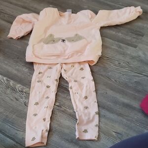 Adorable Pink Kids Sweatshirt With Leggings with Bear Design